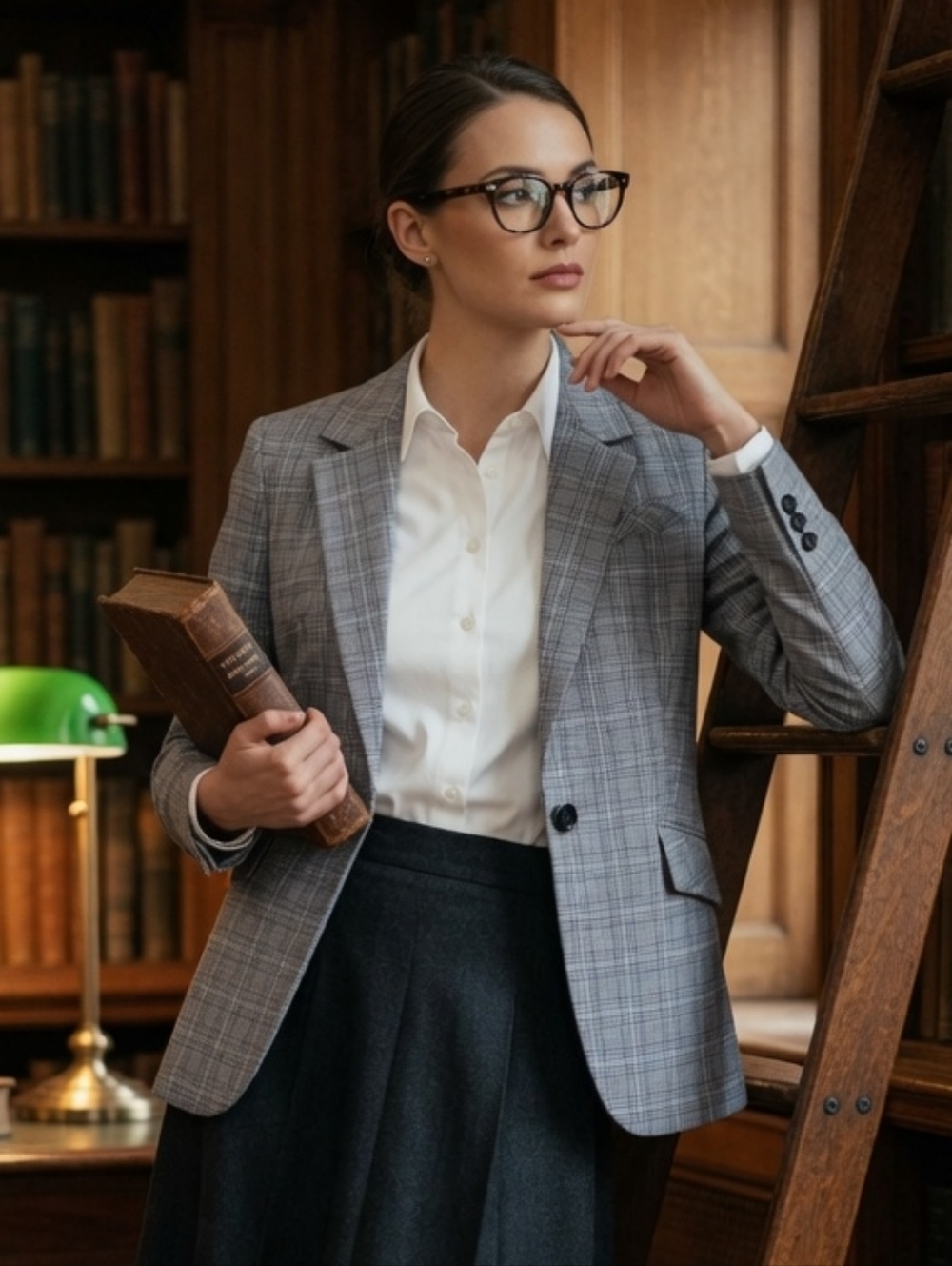Dahlia Plaid Fully Lined Gray Blazer Jacket Women's XS Academia Preppy